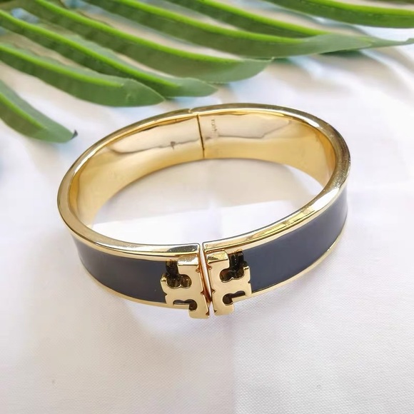 Tory Burch Gold Logo Black Bangle - Picture 4 of 12